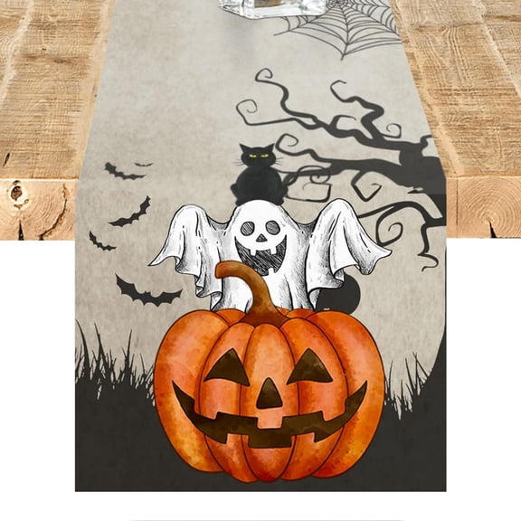 Retro Halloween Table Runner 13x72 Inch Gothic Skull & Roses cat Design, Soft Durable Washable Table cloth for Kitchen Dining Decor