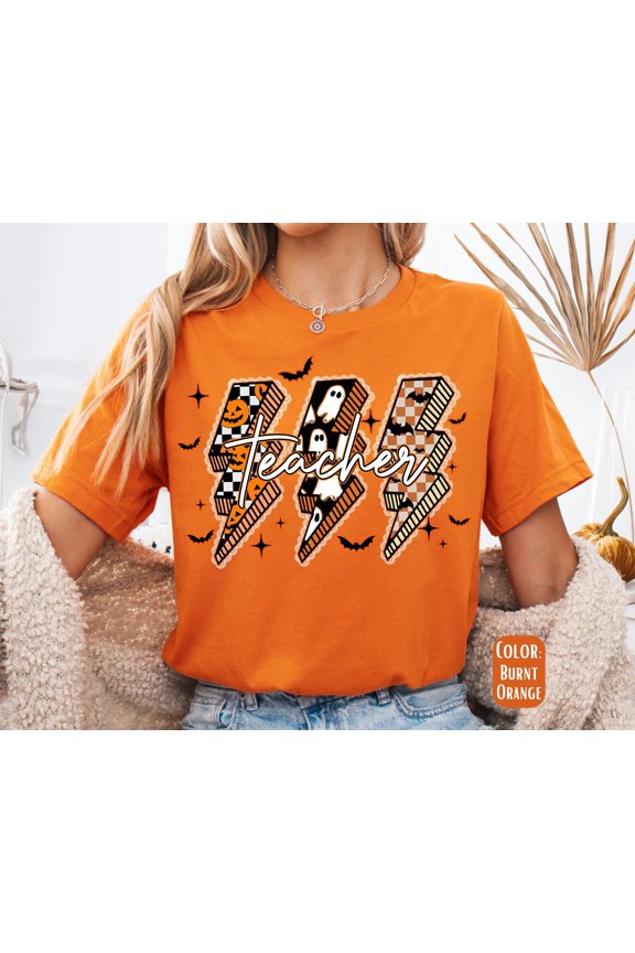 Retro Halloween Teacher Shirt Lightening Bolt Tee