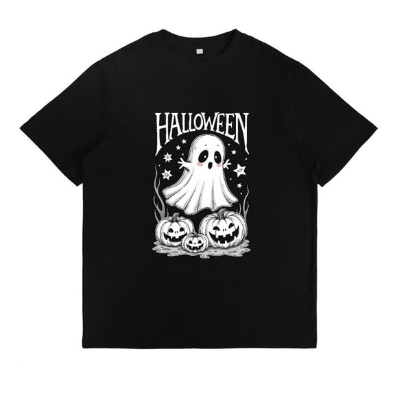 Retro Halloween Tee Vintage Ghost Pumpkin Print T Shirt Spooky Graphic Tees Soft Tops Comfort Fit Black S-5XL