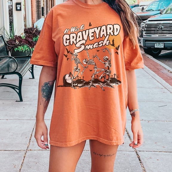 Retro Halloween Tshirt, Trendy Fall Tee, Spooky Season, Graveyard Smash Shirt, Vintage Style Oversized Tee