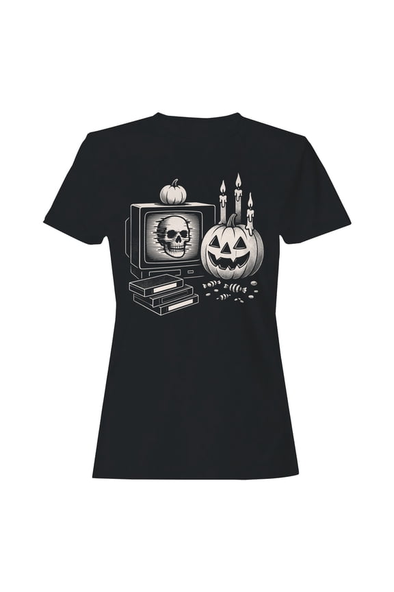 Retro Halloween Vibes: Spooky Skull TV Women's T-shirt