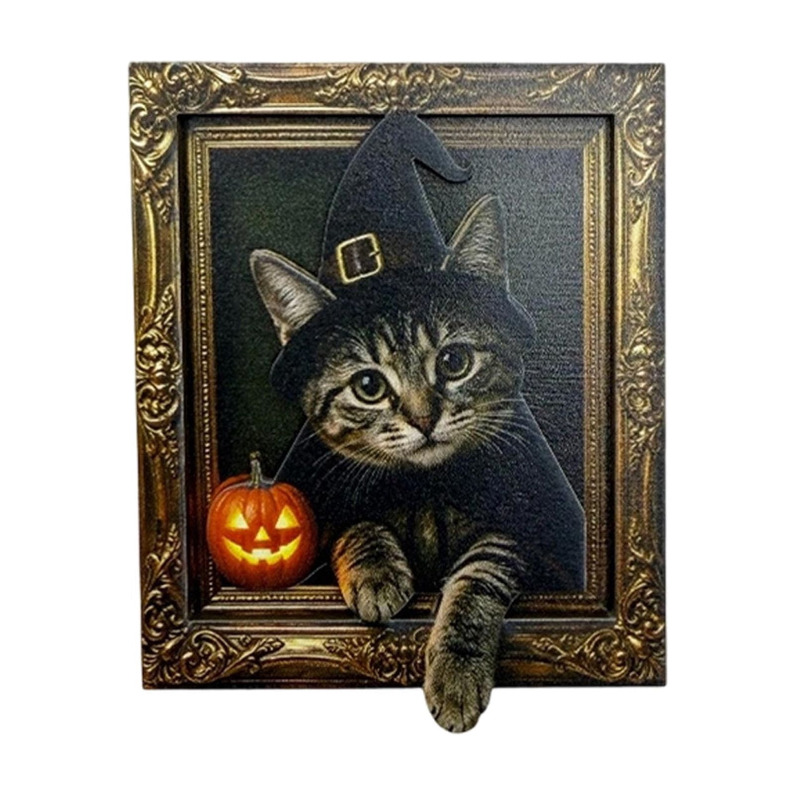 Kitchen Recipe Layout Retro Halloween Wooden Fridge Magnet, Double Layer 3D Black Cat Pumpkin ...