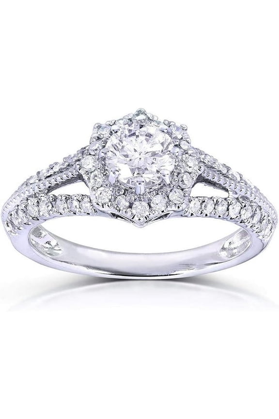 Retro Halo Engagement Ring 1.9 Ct Round Diamond 14K White Gold Plated
