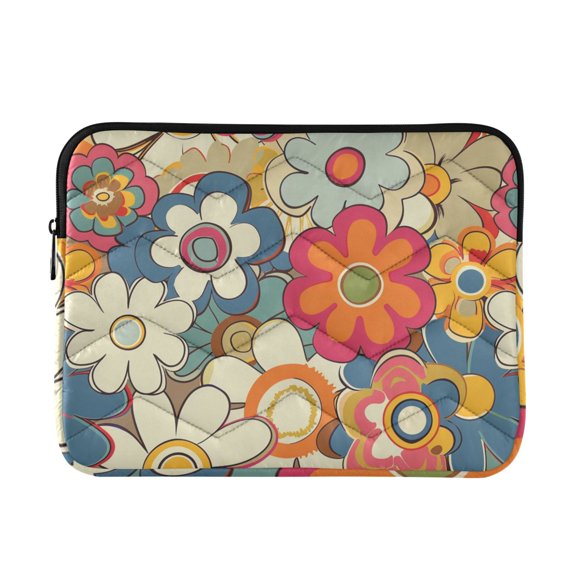 Retro Hand Drawn Colorful Florals Quilted Laptop Protective Cases Computer Sleeves Tablet Bags Briefcases L