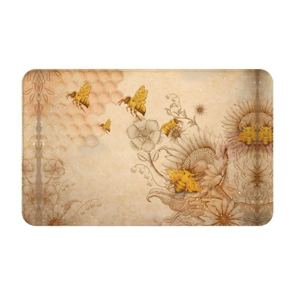 Retro Hand Drawn Honey Bees And Sunflowers Front Door Mat, Indoor Mats for Bedroom Bathroom Kitchen, Floor Mat Non-Slip, Soft Carpet Floor Cover Machine Washable Entryway Mat - 20x31.5in