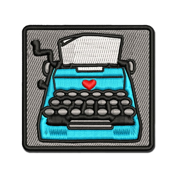 Retro Hand Drawn Vintage Typewriter With Blank Paper Applique Multi-Color Embroidered Iron-On Patch - 2.0 Inch Mini