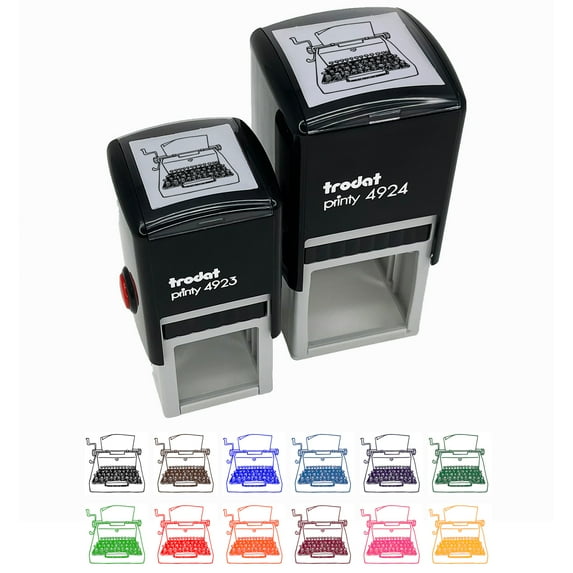 Retro Hand Drawn Vintage Typewriter With Blank Paper Self-Inking Rubber Stamp Ink Stamper - Fuchsia Ink - Small 1 Inch