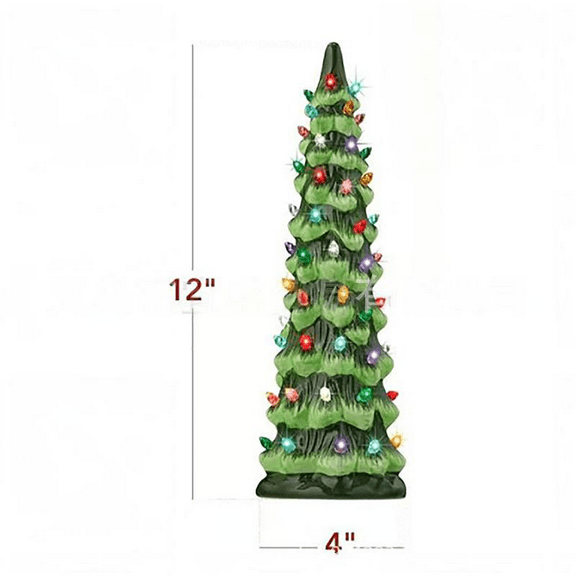 Retro Hand-Painted Tabletop Christmas Trees, Ceramic Christmas Tree, Table Top Christmas Tree, Pre-Lit Hand-Painted Tabletop Holiday Decoration