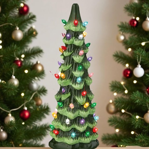 Retro Hand-Painted Tabletop Christmas Trees , Ceramic Christmas Trees That Light Up, Table Top Christmass Tree with Lights, Perfect for Tabletop Home Festive Ornament