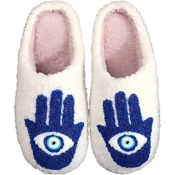 Retro Hand Pattern Winter Soft Slippers For Women Men, Fuzzy Memory Foam Slipper Fluffy Warm Slip Indoor House Home Shoes Size 8