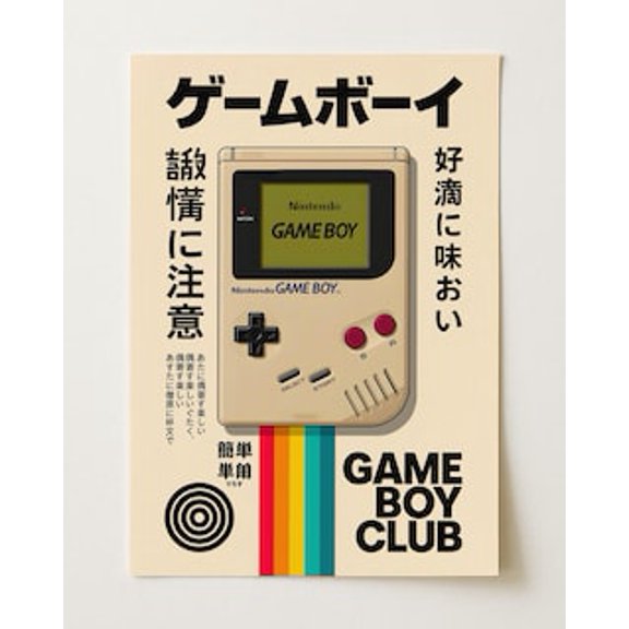 Retro Handheld Gaming Japanese Typography 90s for Living Room Office or Entryway Decor Poster