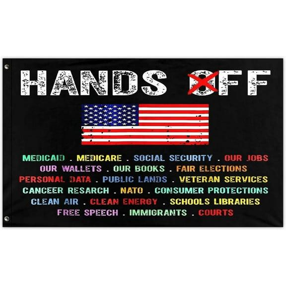 Retro Hands Off Protest Social Security And Medicare Protest Double-layer Flags 2x3 Ft Outdoor Cool Tapestry For Office Wall Art For 60x90 cm,Birthday Gifts For Men