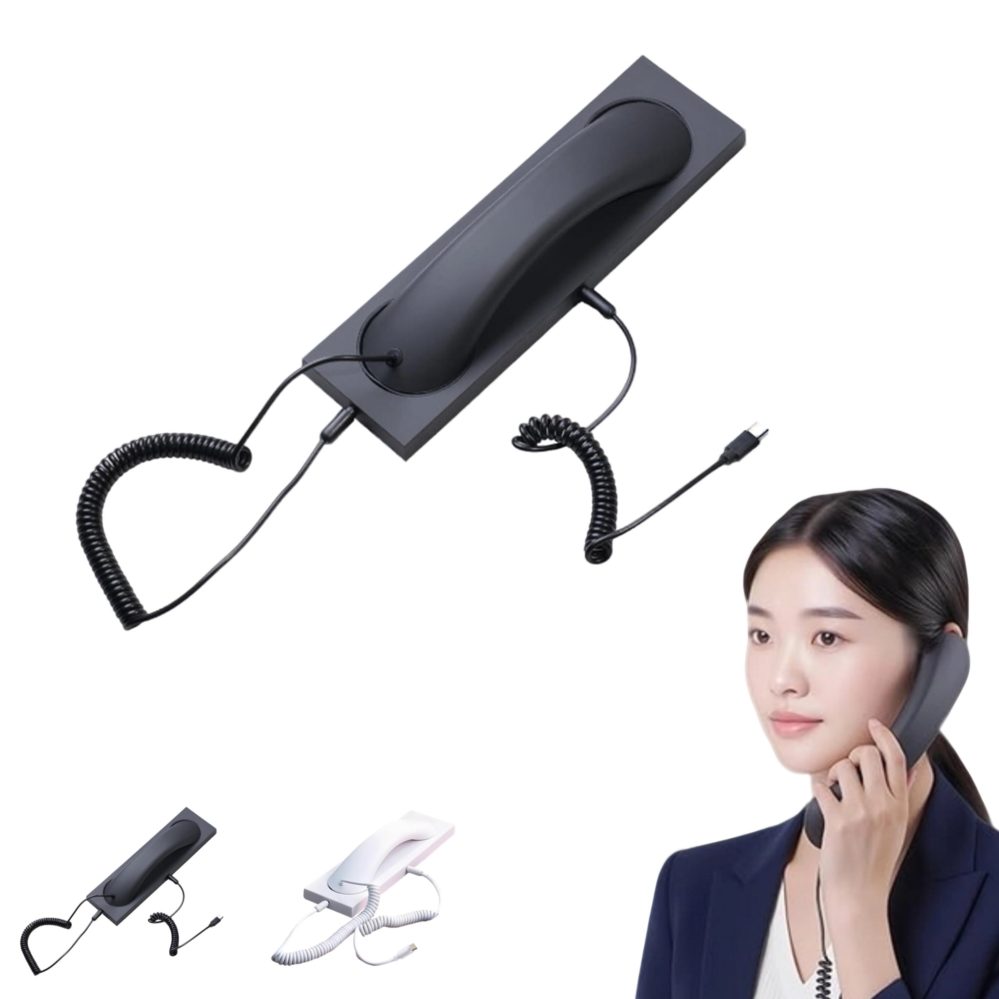 Retro Handset for Laptop – Reduce Radiation Telephone Receiver with Answer Button for iPhone, Android, iPad – Comfortable Call Headset(Type-c),Black