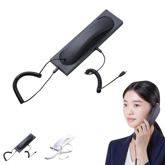 Retro Handset for Laptop – Reduce Radiation Telephone Receiver with Answer Button for iPhone, Android, iPad – Comfortable Call Headset(Type-c),Black