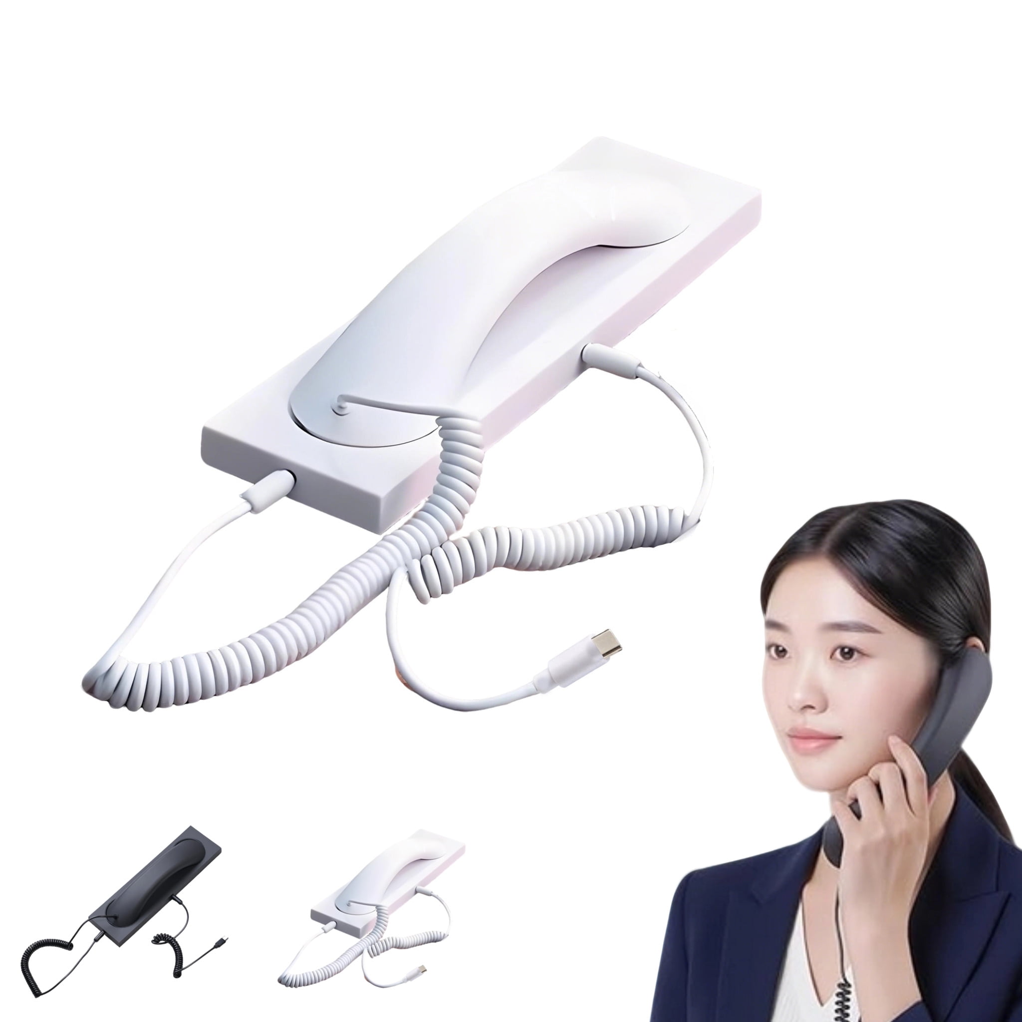 Retro Handset for Laptop – Reduce Radiation Telephone Receiver with Answer Button for iPhone, Android, iPad – Comfortable Call Headset(Type-c),White