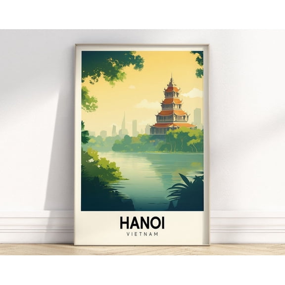 Retro Hanoi Travel Poster, Colorful Retro City Art, Vintage Poster, City Print, Travel Decor, Retro Wall Art Wall Art, Modern Wall Decor, 12x18 UNFRAMED