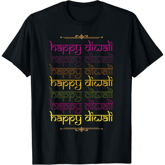 Retro Happy Diwali Deepavali Desi Hindi Minimal Typography T-ShirtMen and women, Black T-shirt, size: Extra large