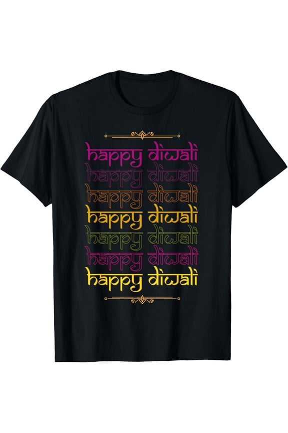 Retro Happy Diwali Deepavali Desi Hindi Minimal Typography T-ShirtMen and women, Black T-shirt, size: Extra large