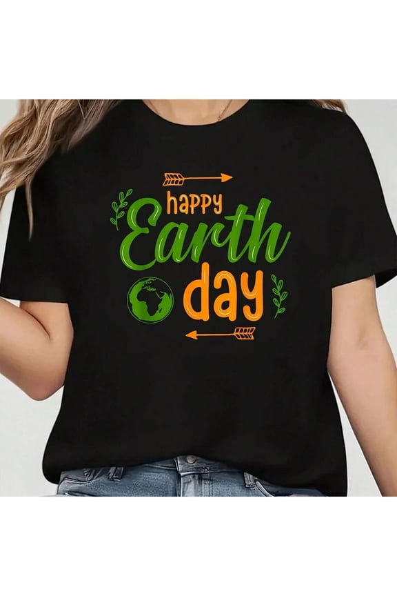 Retro Happy Earth Day Graphic Tee Eco-Friendly Nature Lover Short Sleeve Unisex Black T-Shirt Sustainable Environment Awareness Apparel