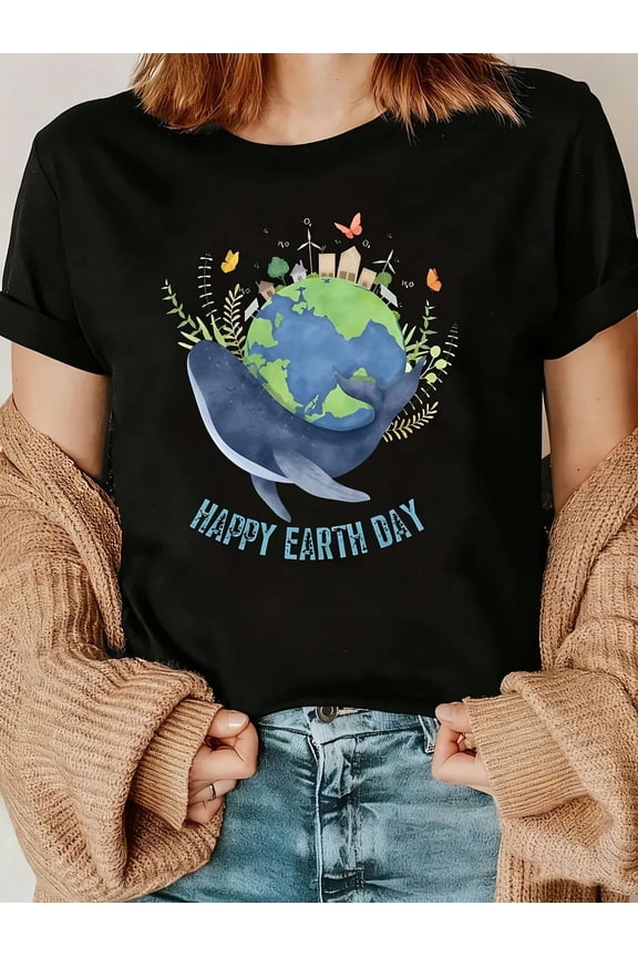 Retro Happy Earth Day Whale Graphic T-Shirt Eco-Friendly Nature Lover Save The Planet Unisex Adult Short Sleeve Tee