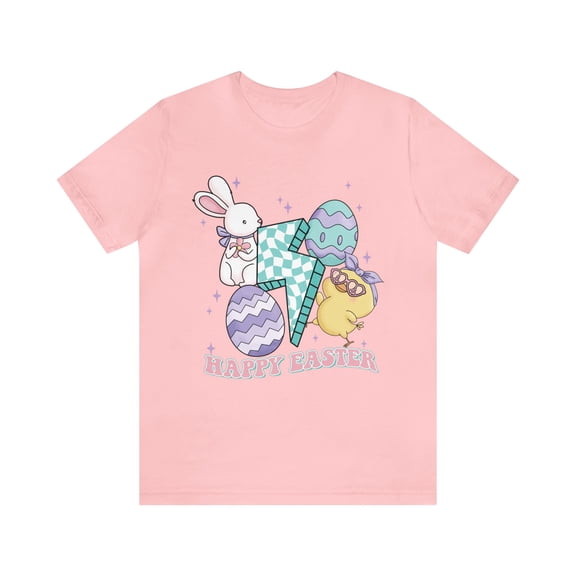 Retro Happy Easter Bunny Checkered Vintage Women's Shirt