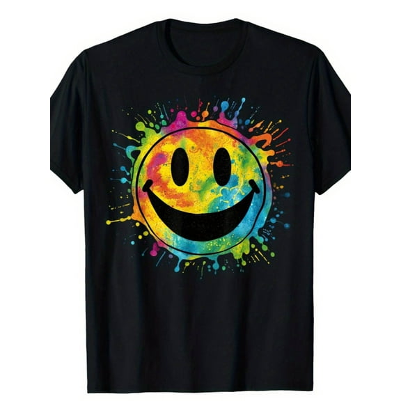 Retro Happy Face Rainbow – 70s Peace Smile T-Shirt