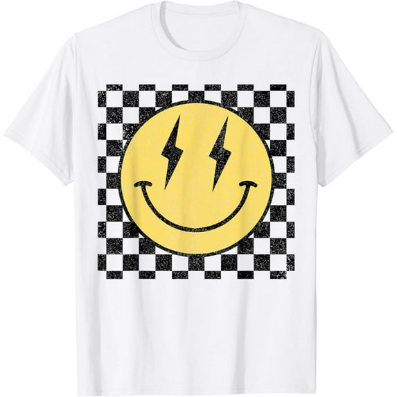 Retro Happy Face Shirt Checkered Pattern Smile Face Trendy T-Shirt Unisex S-5XL Hot Trending Shirt, Vintage Birthday Gift