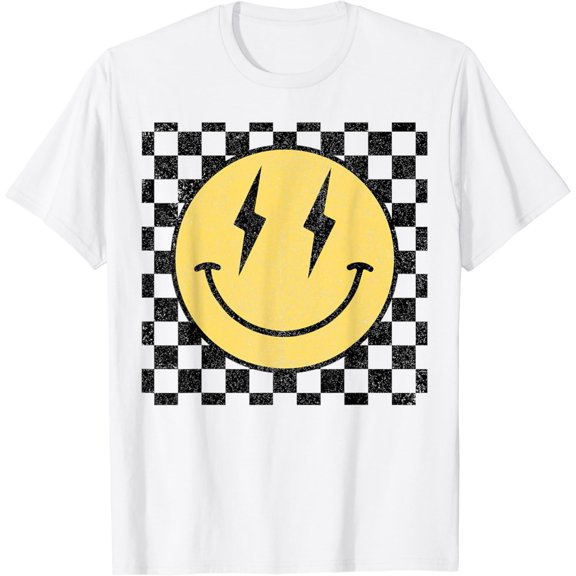 Retro Happy Face Shirt Checkered Pattern Smile Face Trendy T-Shirt Unisex S-5XL Hot Trending Shirt, Vintage Birthday Gift