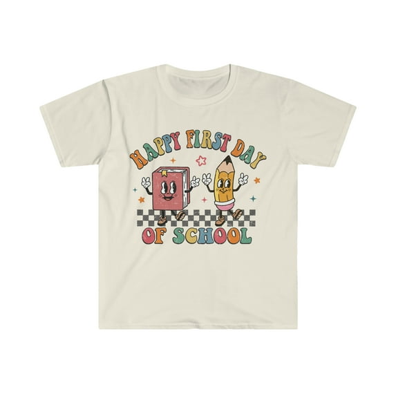 Retro Happy First Day Teacher T-Shirt Vintage Back to School Teacher Shirts Large