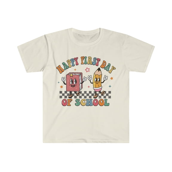Retro Happy First Day Teacher T-Shirt Vintage Back to School Teacher Shirts Large