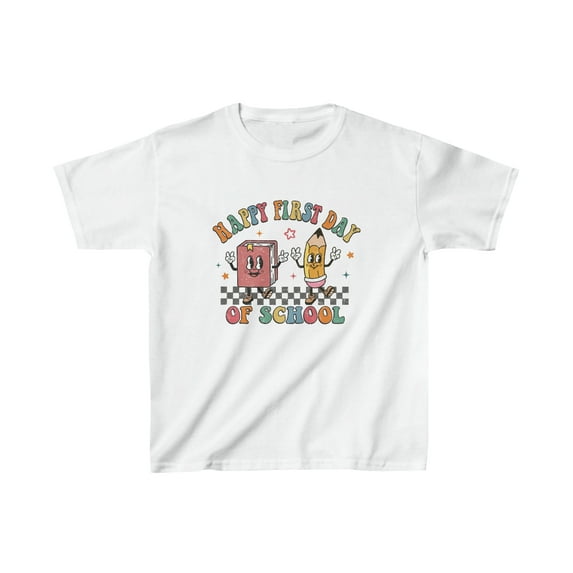 Retro Happy First Day of School Youth T-Shirt Back to School Kids Shirt Large