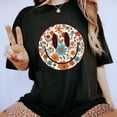 thumbnail image 1 of Retro Happy Flowers Graphic Tee Vintage Smiling Face Design Boho Groovy Floral Print T-Shirt Black S-5XL, 1 of 5