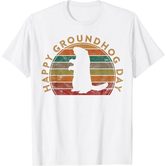 Retro Happy Groundhog Day Sunset Gift Ground Hog Silhouette T-Shirt