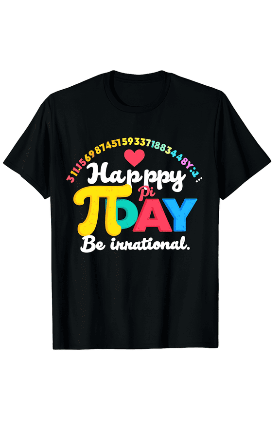 Retro Happy Pi Day T-Shirt Funny Math Teacher Gift Colorful Science Nerd Graphic Tee Be Irrational 3.14 Celebration Apparel