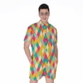 thumbnail image 1 of Retro Harlequin Pattern Short Sleeve Men'S Rompers, Checkered Caro Plaid Tartan Casual Summer Jumpsuits Outfit, 1 of 4