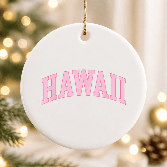 Retro Hawaii Preppy Throwback Souvenir Christmas Ornament, Holiday Keepsake Gift, Ceramic Ornament