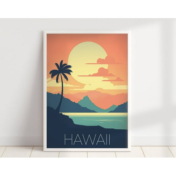 Retro Hawaii Travel Poster, Minimalist Retro Wall Art, Colorful Modern Travel Print, Hawaii Gifts, Travel Art Wall Art, Modern Wall Decor, 24x36 UNFRAMED