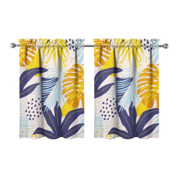 Retro Hawaiian 2-Piece Kitchen Curtains 27.5x36 Inch Vibrant Aloha Floral & Palm Leaf Design