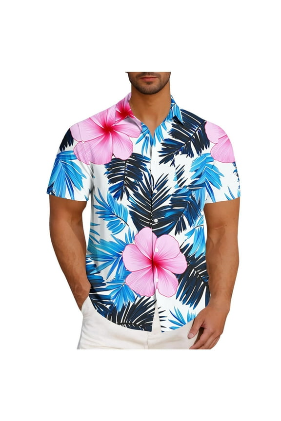 Retro Hawaiian Shirts for Men Short Sleeve Casual Button Down Shirt Tropical Summer Beach Vacation Shirt Cruise Clothes