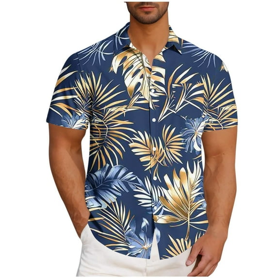 Retro Hawaiian Shirts for Men Short Sleeve Casual Button Down Shirt Tropical Summer Beach Vacation Shirt Cruise Clothes