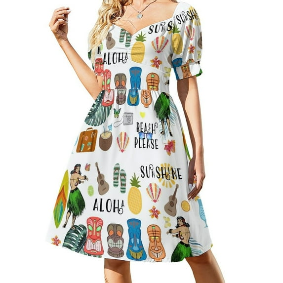 Retro Hawaiian Tiki Pattern Sleeveless Dress wom's fashion dresses Eving gown