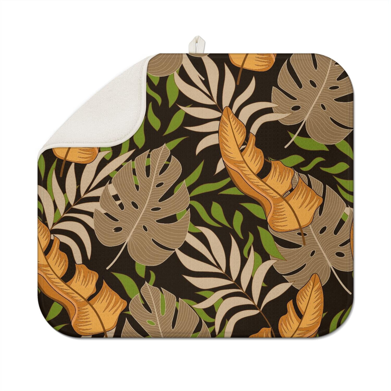 Drying Pad Pattern Retro Hawaiian Tropical Leaf Dish Drying Mat – Palm Inspired Floral and ...