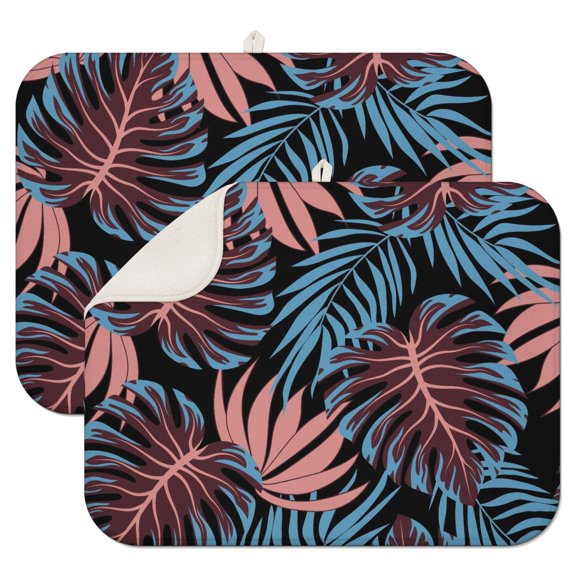 Retro Hawaiian Tropical Leaf Dish Drying Mat – Palm Inspired Floral and Jungle Leaves Pattern