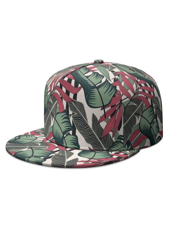 Retro Hawaiian Trucker Hat - Flat Visor Cap for Casual Daily Wear | Tropical Leaf Art