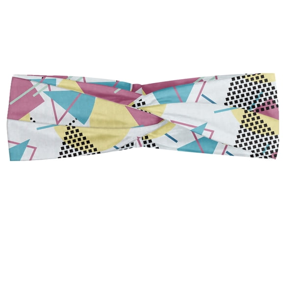 Retro Headband, Pastel Colored Funky Geometrical Shapes from Eighties and Nineties Memphis Style, Elastic and Soft Women's Bandana for Sports and Everyday Use, Grey Red Coconut, by Ambesonne