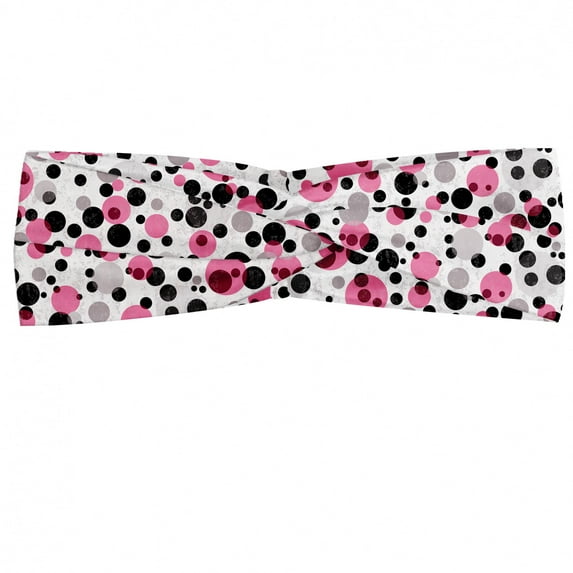 Retro Headband, Pattern with Different Colored Big and Small Polka Dots Grunge Effect Spotty Design, Elastic and Soft Women's Bandana for Sports and Everyday Use, Grey Red Coconut, by Ambesonne