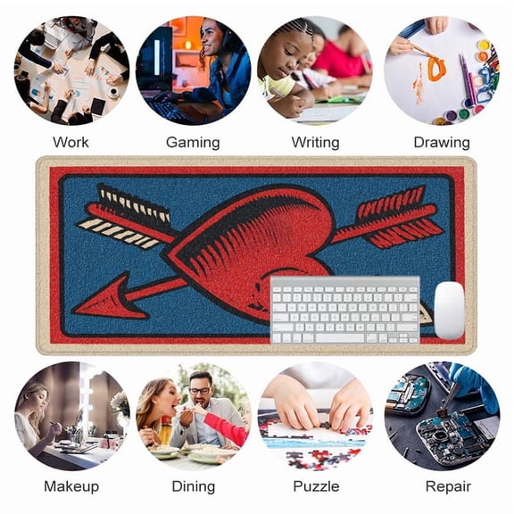 Retro Heart Arrow Design Mouse Pad 31.5 x 11.82 Inches Rubber Desk Mat for Office and Home Use