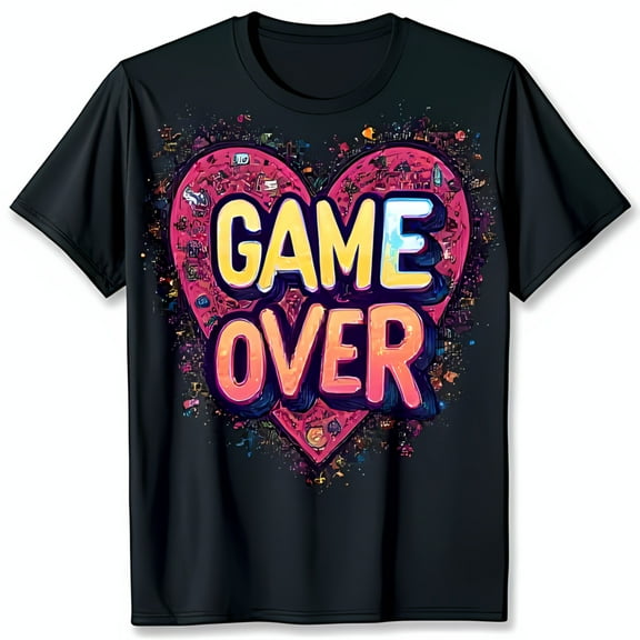 Retro Heart GAME OVER Black T-Shirt Bold Statement Tee