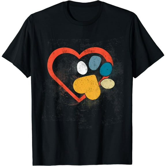 Retro Heart and Paw Print Funny T-Shirt T-Shirt