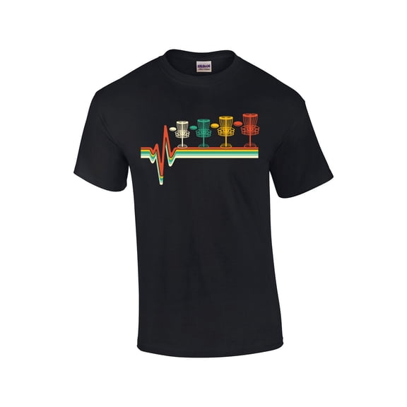 Retro Heartbeat Disk Golf Mens Short Sleeve T-shirt Graphic Tee-Black-small